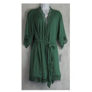 INC International Concepts Women's Lace Trim Short Robe, Smoke Pine Green
